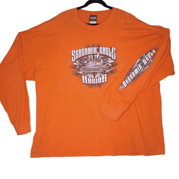 Harley-Davidson Shirt Screamin Eagle Racing Long Sleeve Orange Tee 3XL - Picture 1 of 5